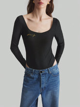 Ontre Women Letter Print Long Sleeve Bodysuit, Casual Autumn